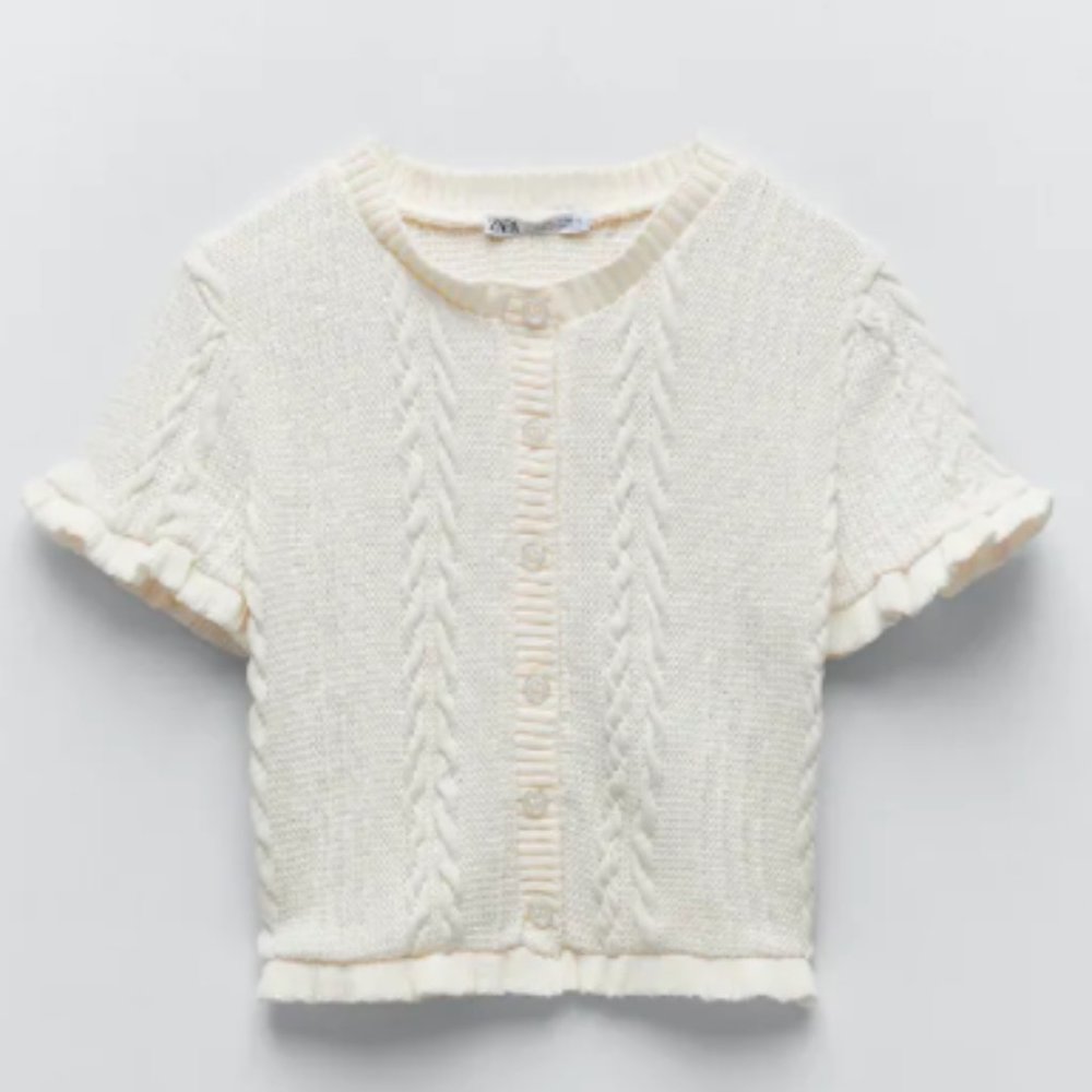 Zara Ruffled Cable Knit Mini Cardigan - Size S